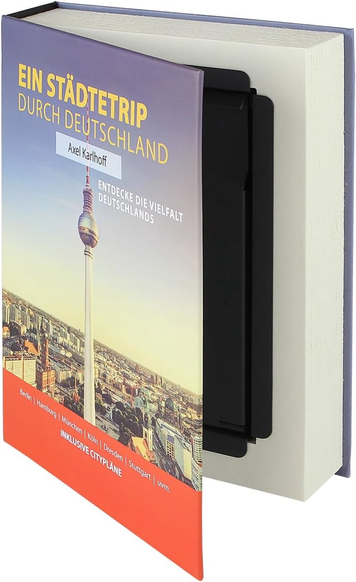 SnelShoppen - HMF 80915 Boek Kluis met Echte Papieren Pagina's, Gelddoos, Geheime Box voor Waardevolle Spullen, 'Ein Städtetrip durch Deutschland', 23