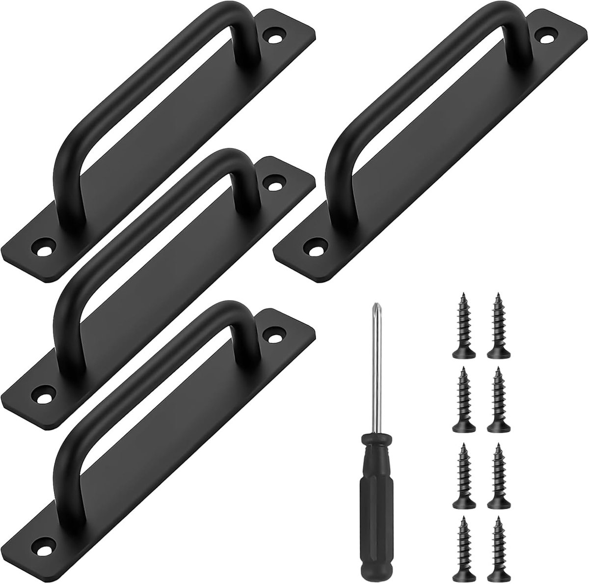 SnelShoppen - 4 Stuks Aluminium Sliding Door Handles - Zwart - Hoogwaardige Deurgrepen voor Keuken, Kantoor, Slaapkamer - Inclusief 8 Schroeven en 1 S