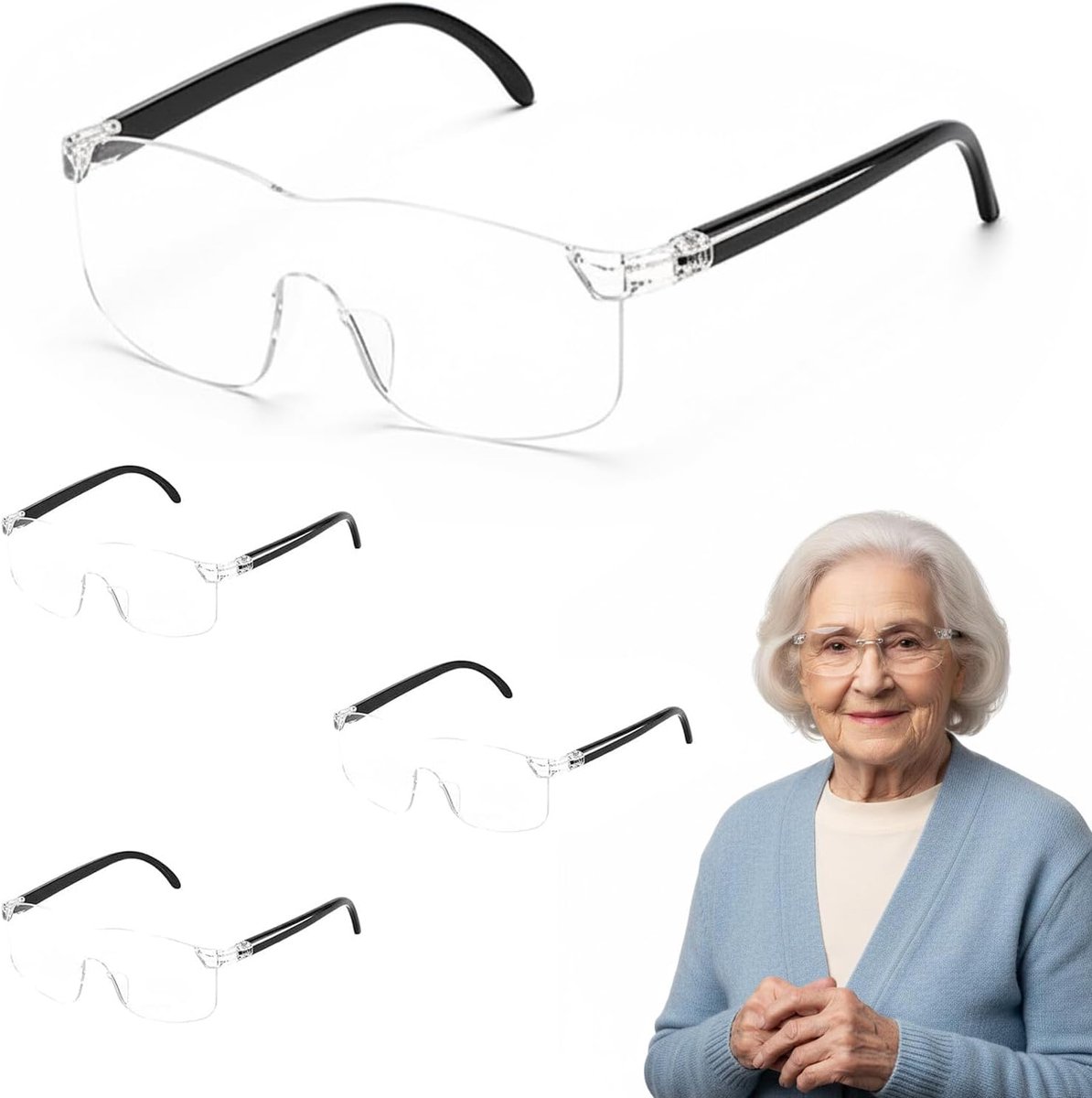 SnelShoppen - 4-delige vergrootglas set met 300%, 500%, 800% en 1000% vergroting, anti-blauw licht, ideaal voor lezen, naaien, detailwerk en thuiswerk