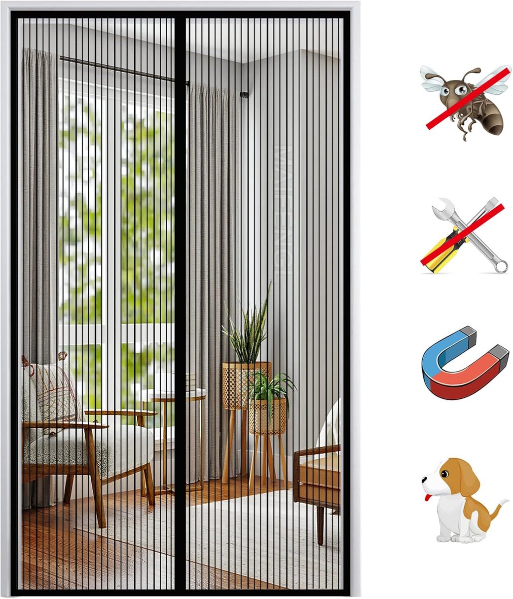 SnelShoppen - Magnetisch Vliegenhor Deur - Insectenbescherming Balkon Deur - Vliegengordijn Mosquito Net Automatische Sluiting - Geen Boren voor Balko