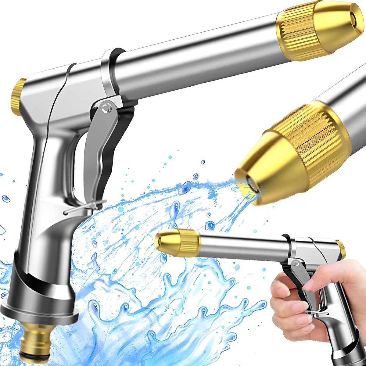SnelShoppen - Retoo Tuinsproeier, Hoge Druk Tuinslang Spuitkop, Aluminium Tuin Spray Guns, Verstelbare Waterstroom, Hoogwaardige en Robuuste Tuinirrig