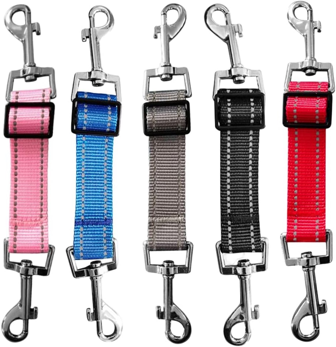SnelShoppen - 5 Stuks Hondenhalsband Clips, Verstelbare Reflecterende Hond Leiding, Rvs en Nylon, Veiligheid Clip voor Hondentuig en Halsband, Ideaal