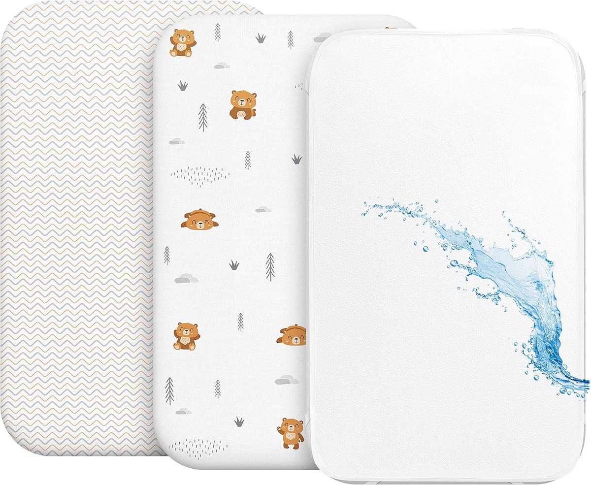 Hoeslaken set van 2 en waterdichte matrashoes - 3-in-1 - 55x90 cm - Voor wiegjes en ledikanten - Oranje