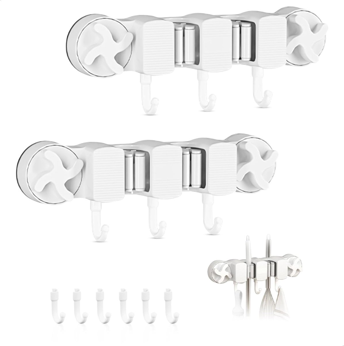 SnelShoppen - Tuin Gereedschap Houder Suction Cup met 2 Houder en 3 Haken Wandmontage Waterdicht Robuust Duurzaam voor Tuinen, Badkamers, Keuken en Ba