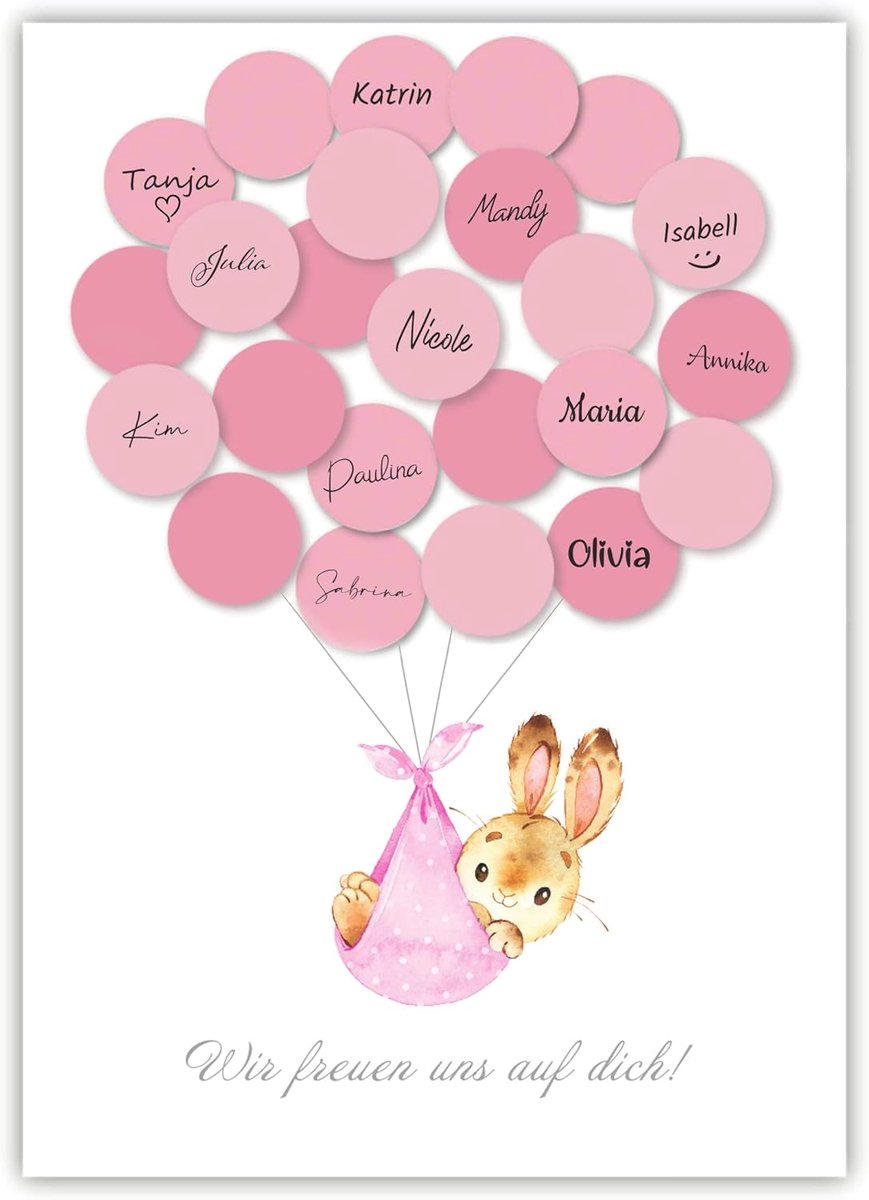 SnelShoppen - Pandawal Baby Party Decoratie Meisjes Gastenboek Alternatief Baby Shower Set Konijn (Roze) - Gasten Geschenk Doopfeest Herinnering / Aan