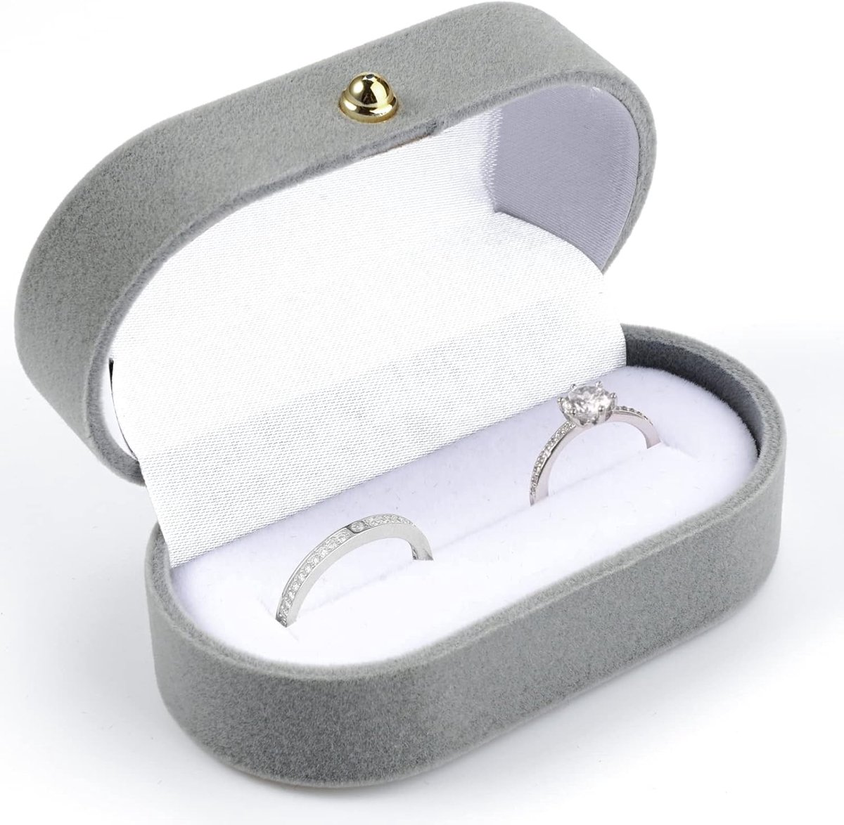 SnelShoppen - Luxe Grijze Ringdoos voor Verlovingsring, Flanellen Trouwringdoos, Hoogwaardige Juwelendoos voor Vrouwen, Inclusief 2 Ringen voor Huweli