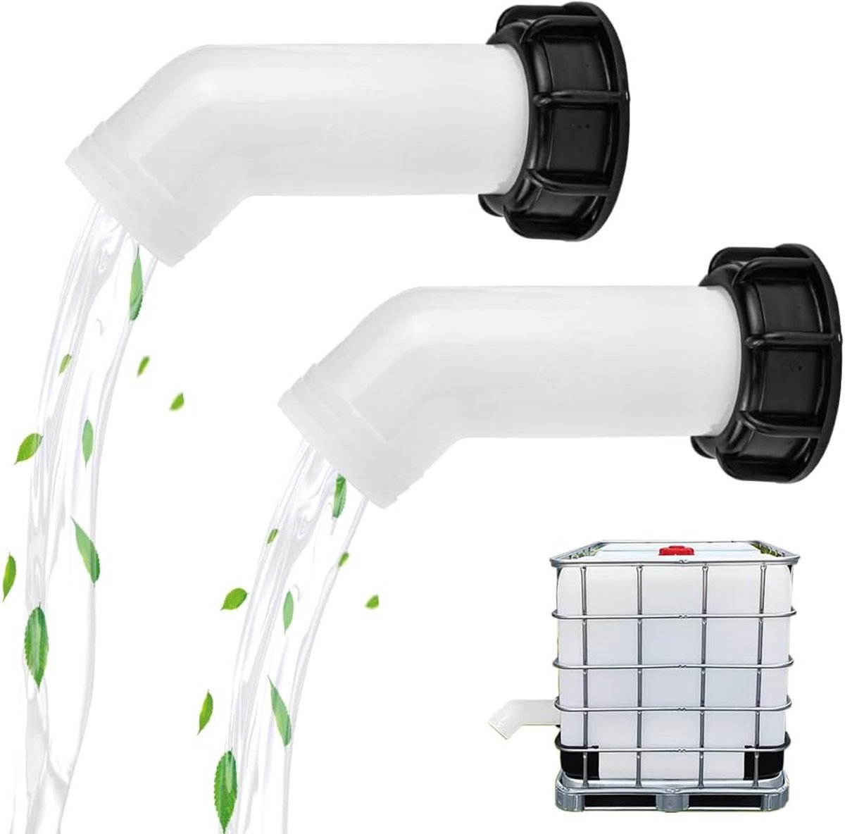 SnelShoppen - 2 Stuks IBC Afvoerspoort IBC Afvoernozzles IBC Adapter Spout 1000L IBC Tank Accessoires voor Water Tanks, Hoogwaardige PE Materiaal, Cor