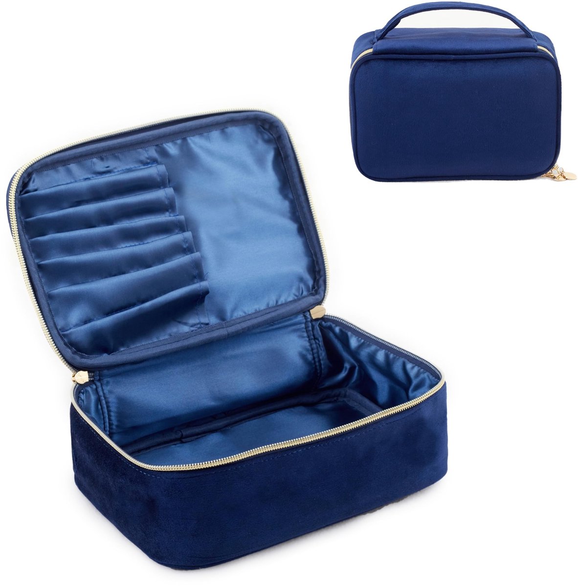 Vintage Velvet Make-up Organizer - Toilettas voor Vrouwen - Navy Blauw