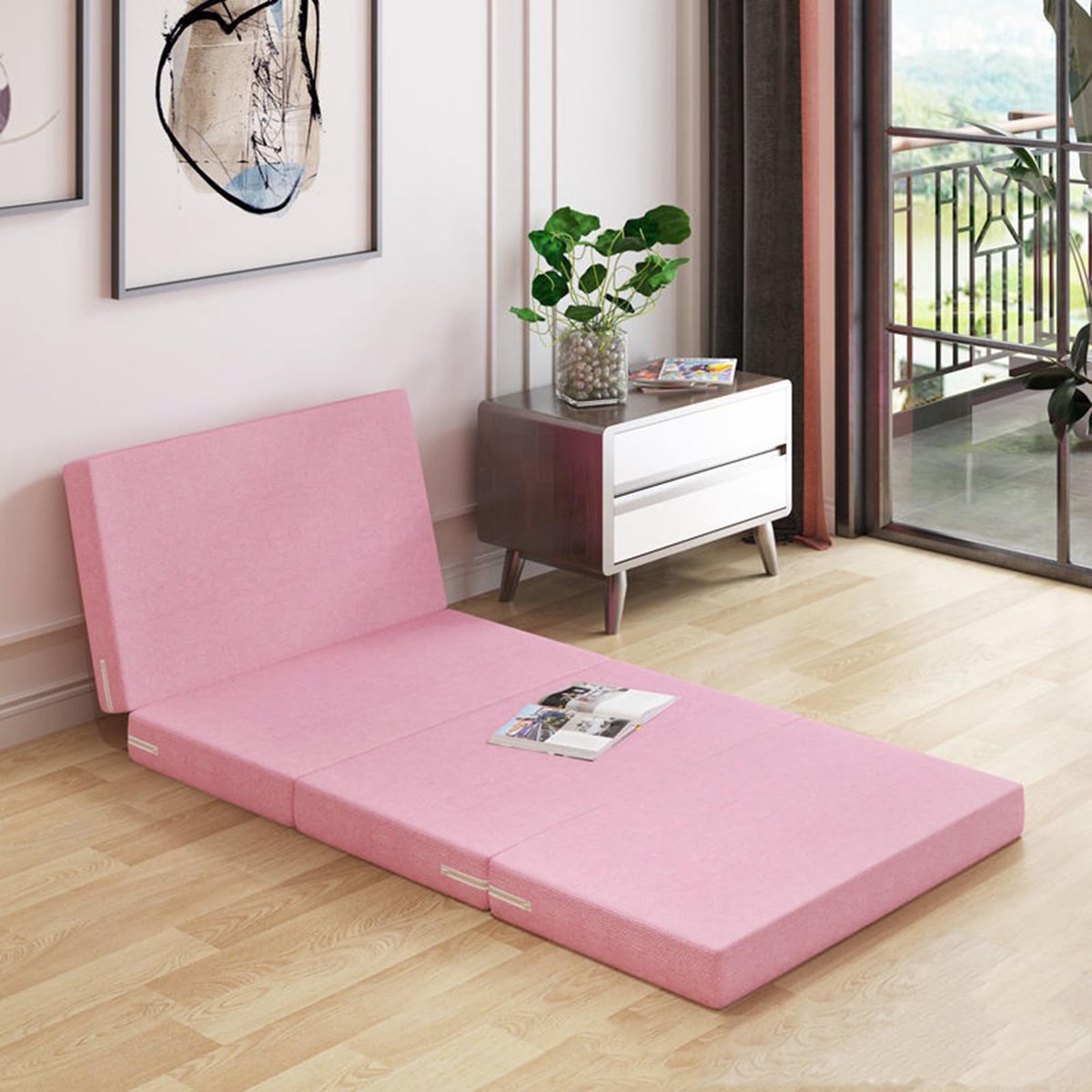 Vouwmatras Eenpersoons - Draagbaar en Wasbaar - 200 x 120 x 10 cm - Roze