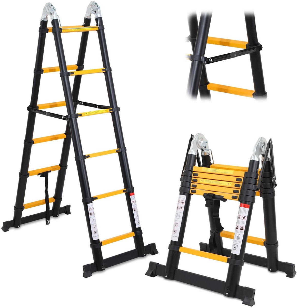 Telescopische ladder - Aluminium - Vouwbaar en antislip - 3,8 m
