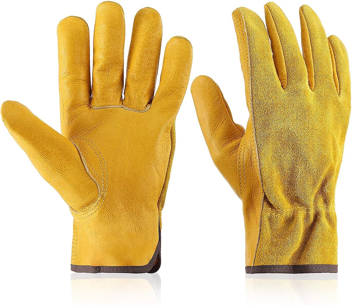 KZQ Tuinhandschoenen van leer - Doorn- en snijbestendig - Maat 21 cm - Voor zwaar tuinwerk - Bruin