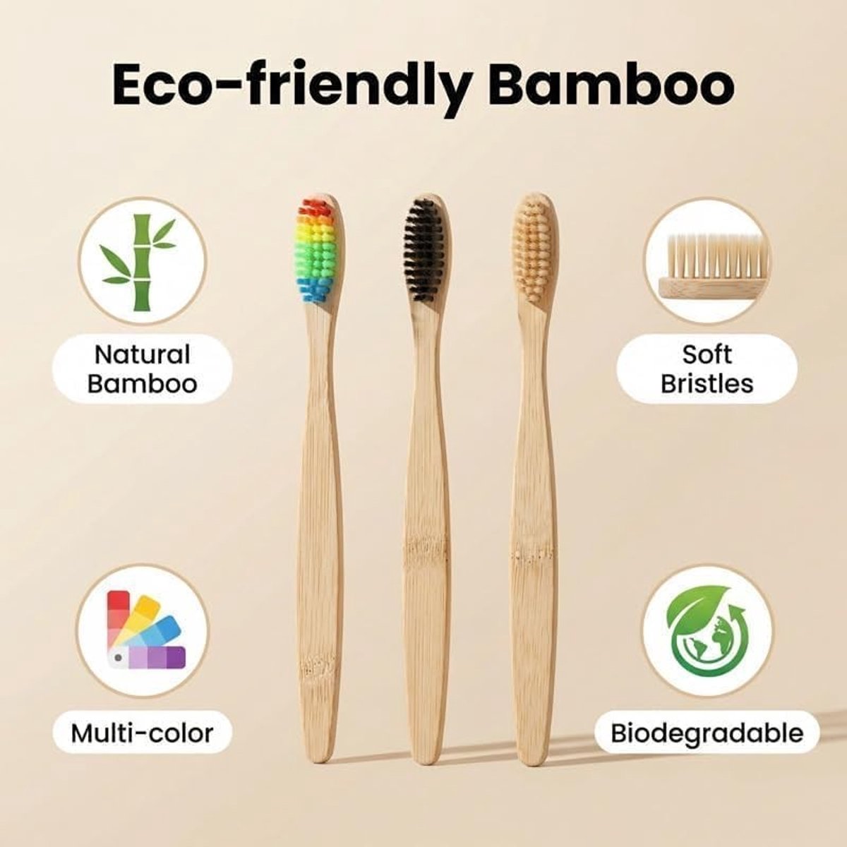 Duurzame Bamboe Tandenborstels met Zachte Haren, Biologisch Afbreekbaar en Vegan, Ideaal voor Gezinnen en Reizen