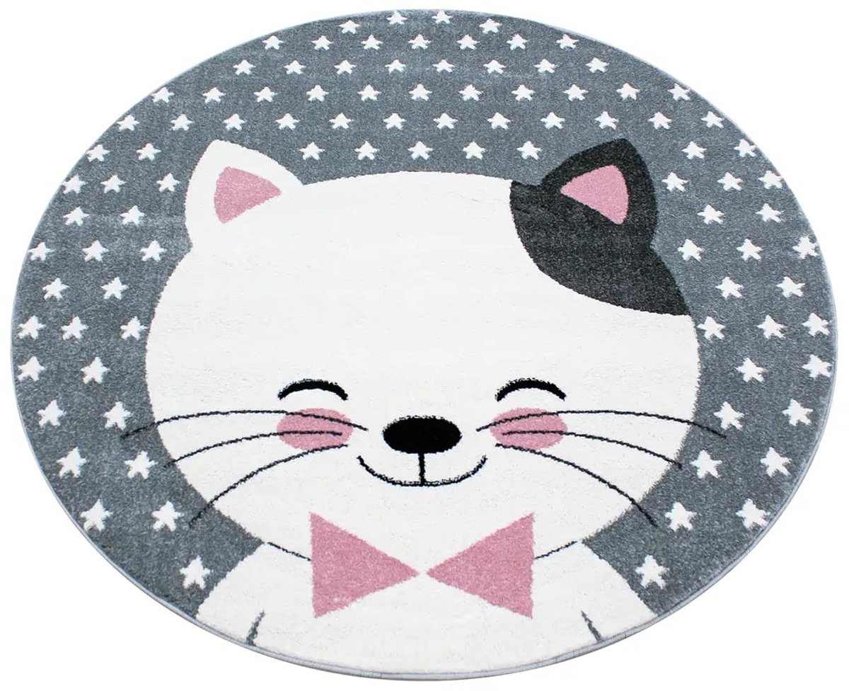 Dutch XXL Rond Kindervloerkleed | Tapijt | Kids | Kat | Roze | 160x160 cm