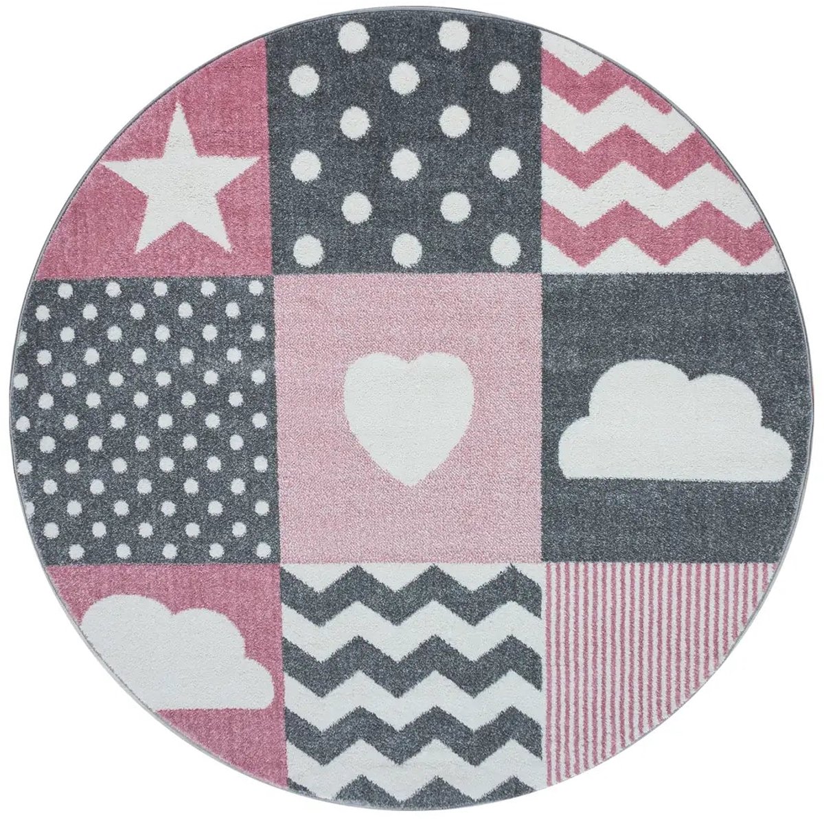 Dutch XXL Rond Kindervloerkleed | Tapijt | Kids | Blokken | Roze | 120x120 cm