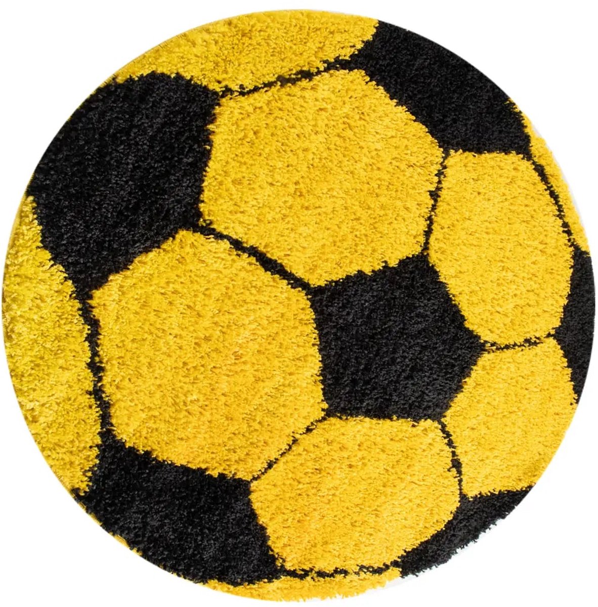 Dutch XXL Rond Kindervloerkleed | Tapijt | Shaggy | Fun | Voetbal | Geel | 100x100 cm