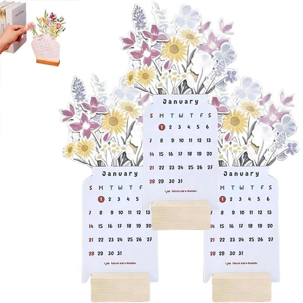 Bureaukalender 2024 met Bloemenontwerpen - Beige