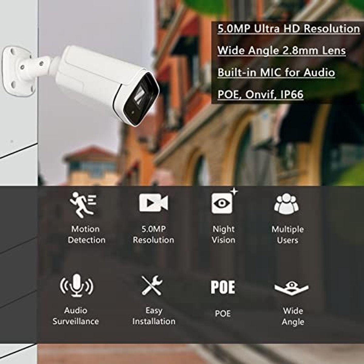IP Camera - 5MP Beveiligingscamera met Microfoon en Bewegingsdetectie - Wit