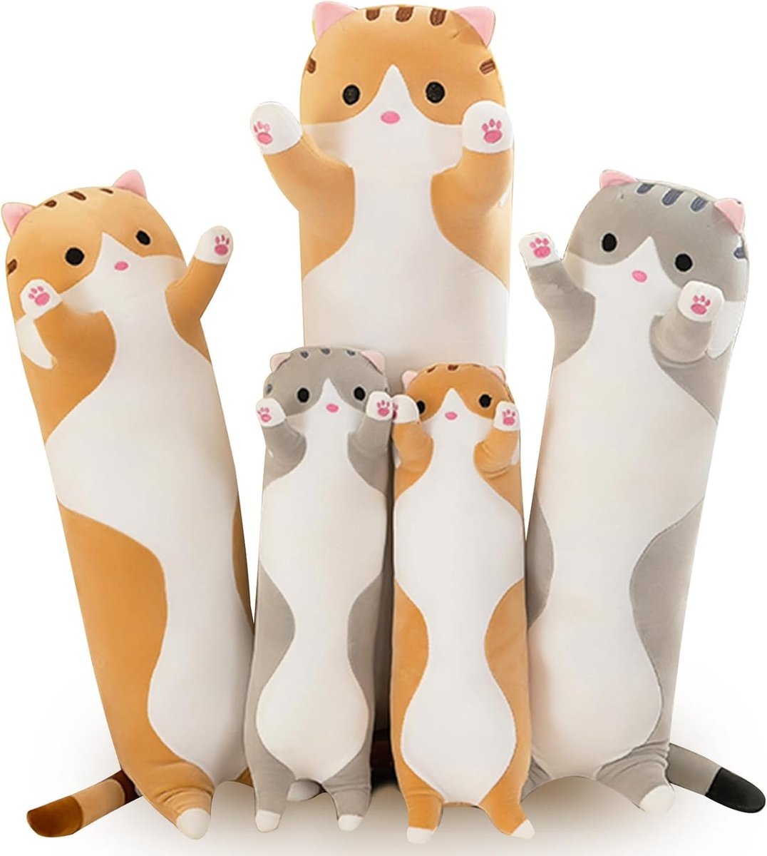 Schattig Katten Pluche Kussen - Lange Zachte Kussen voor Kinderen en Cadeau voor Vriendin (Oranje, 50cm) - Perfect voor Knuffelen en Decoratie