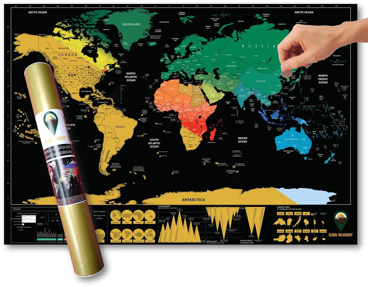 Scratch Off Wereldkaart - Deluxe Reisformaat met Kleurenachtergrond