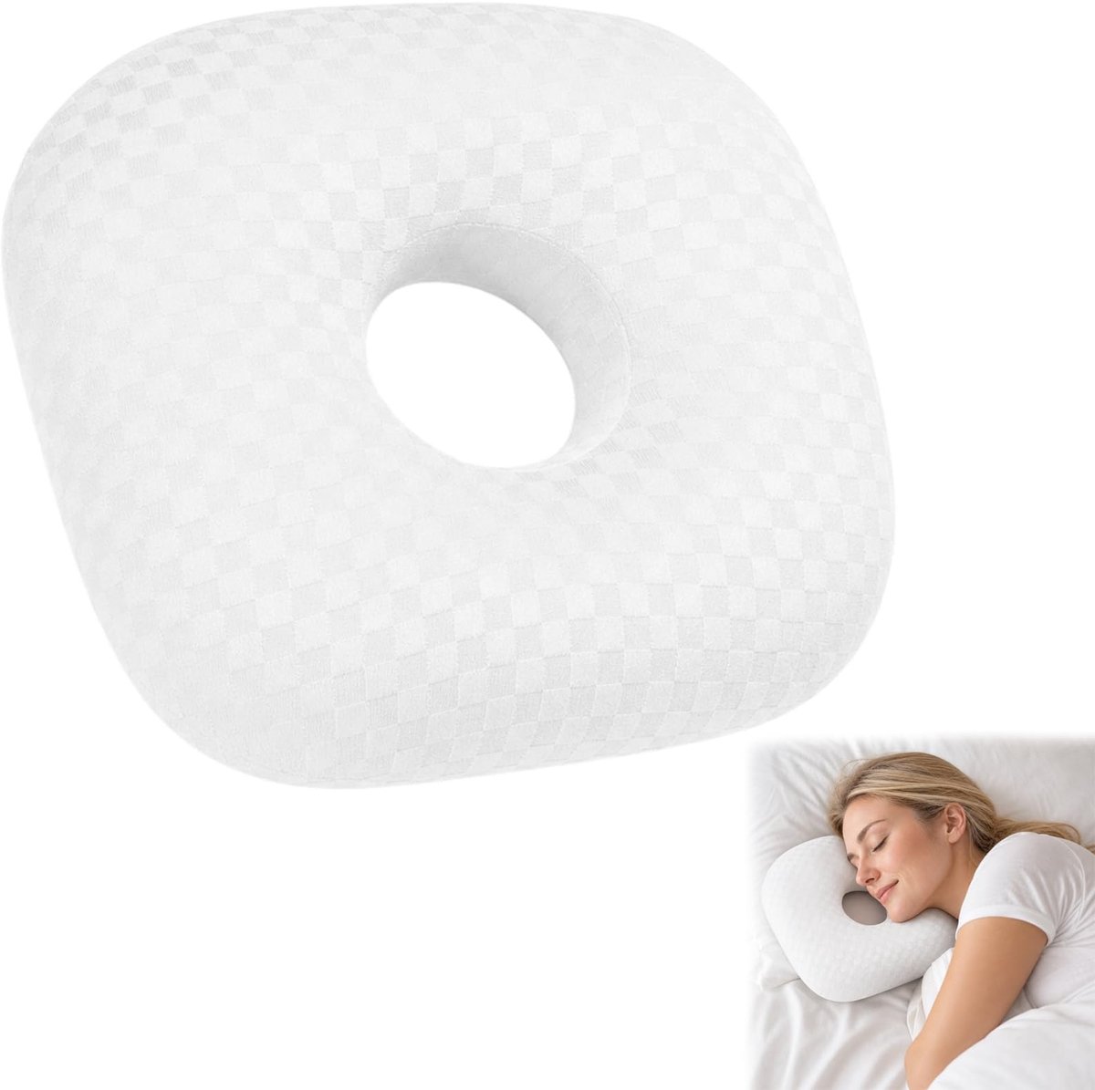 Piercingkussen - Verstelbaar Oorgat Kussen van Katoen - 25 cm, Wit