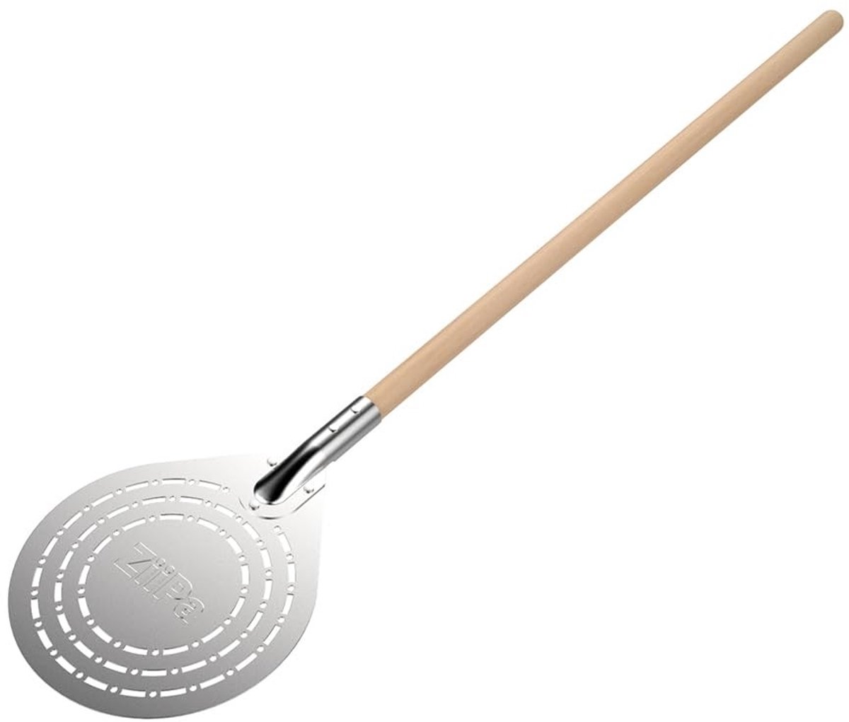 Civita perforated ronde pizzaschep - Voedselveilig met houten handvat