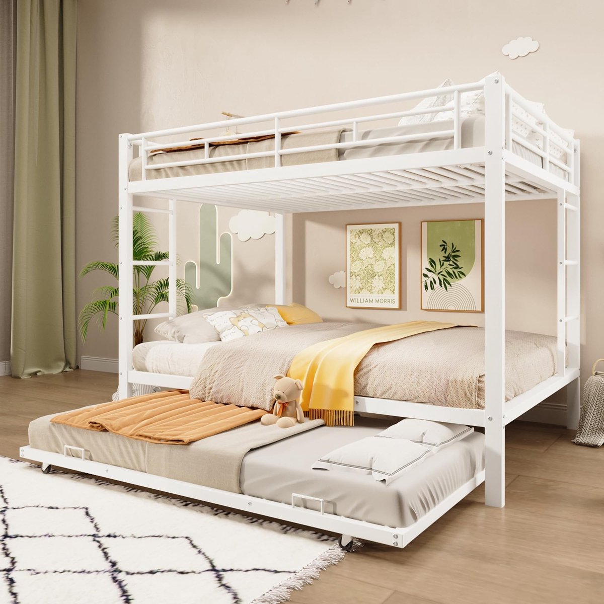 Bunkbed 140 x 200 cm - Met Uittrekbed en Trap - Wit/ZWart