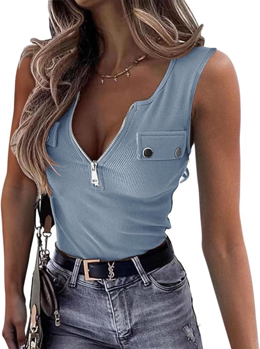 Dames Zip Tanktop - Blauw