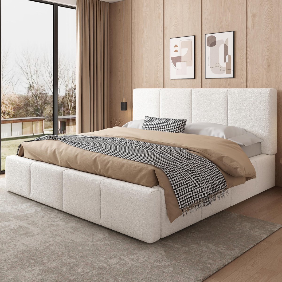 Tweepersoonsbed 180 x 200 cm - Beige met lattenbodem en opbergruimte