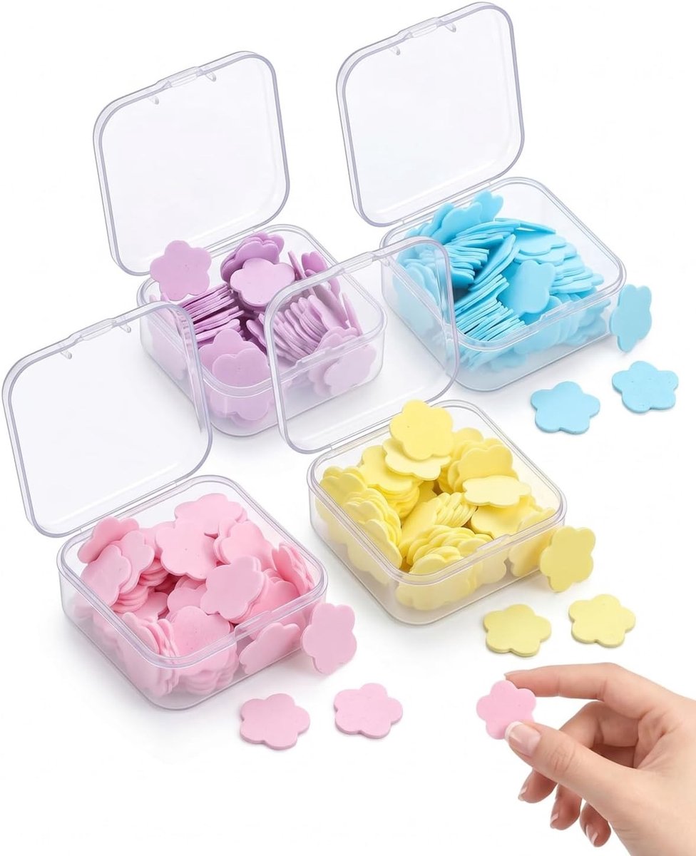 Mini Zeepbladen voor Handen - Afbreekbare en Oplosbare Zeep voor Reizen, Kamperen en Festivals (Aardbei, Citroen, Druif, Blauwe Bes)