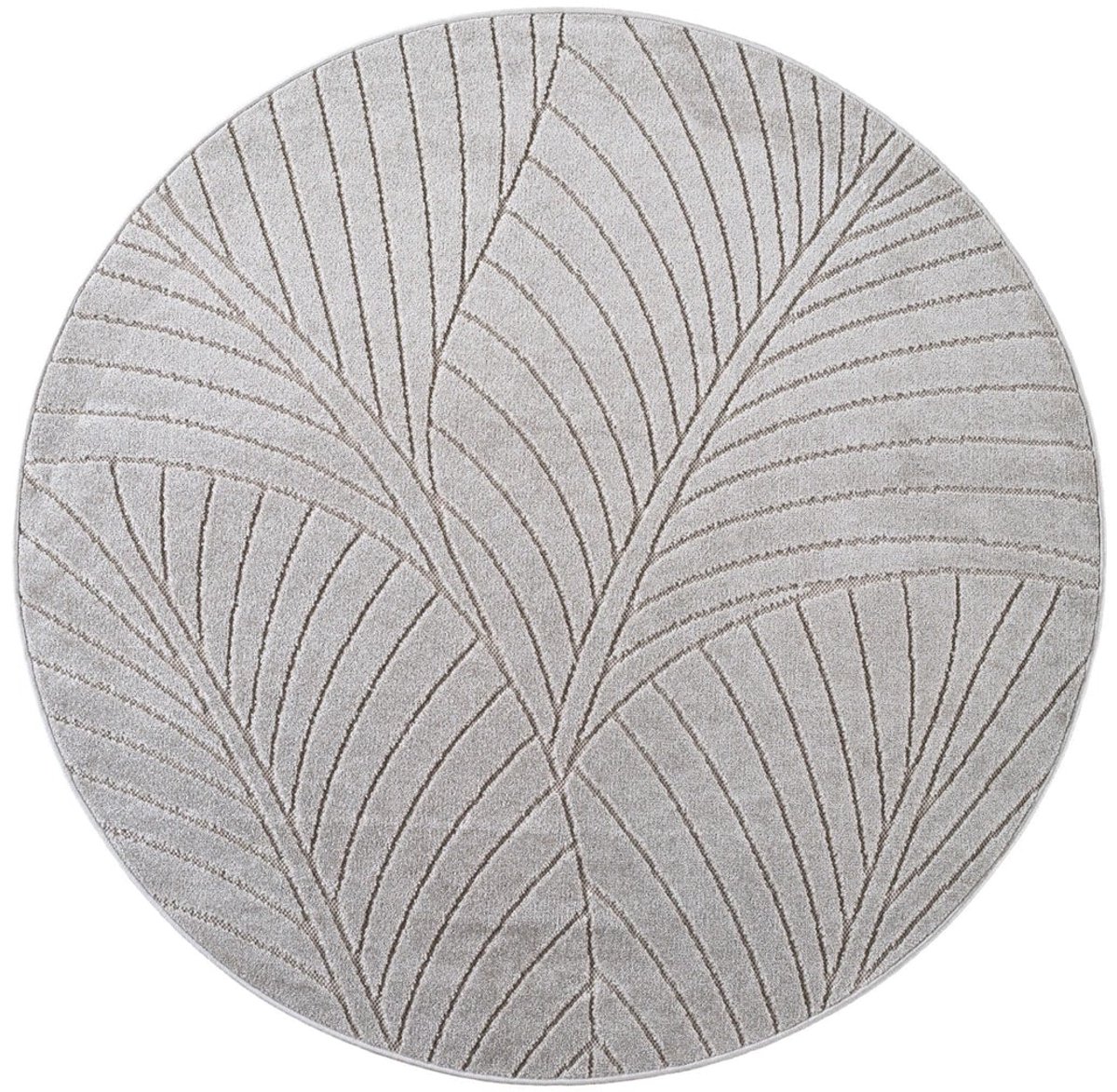 Dutch XXL Rond Buitenkleed | Nova | Palmbladeren | Zilver | 120x120 cm | Buitentapijt | Tuintapijt
