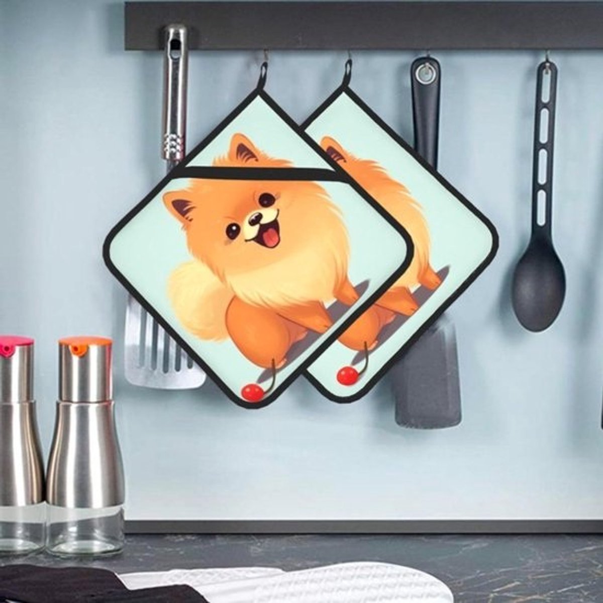Pannenlappen met Zak - Ovenwanten Onderzetter - Bakken Koken - Hittebestendig Polyester - 20 x 20 cm - Zwart