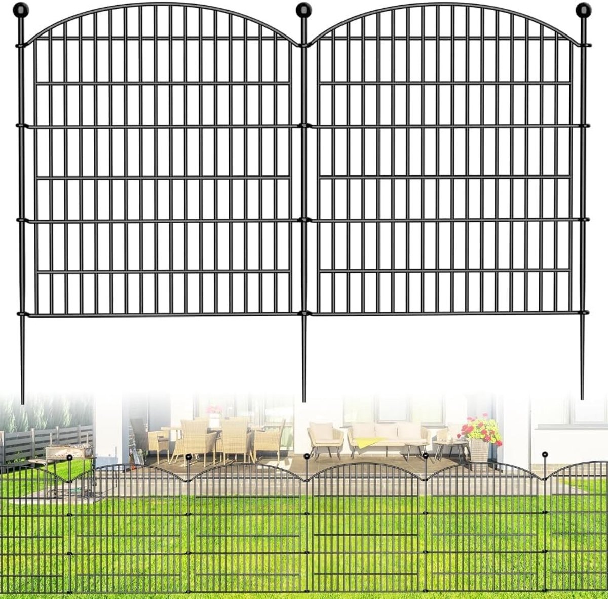 Tuinhek van metaal 73 x 81 cm, decoratieve tuinpalissade met 10 hekken en 11 bevestigingsstangen, duurzaam en weerbestendig buitenhek