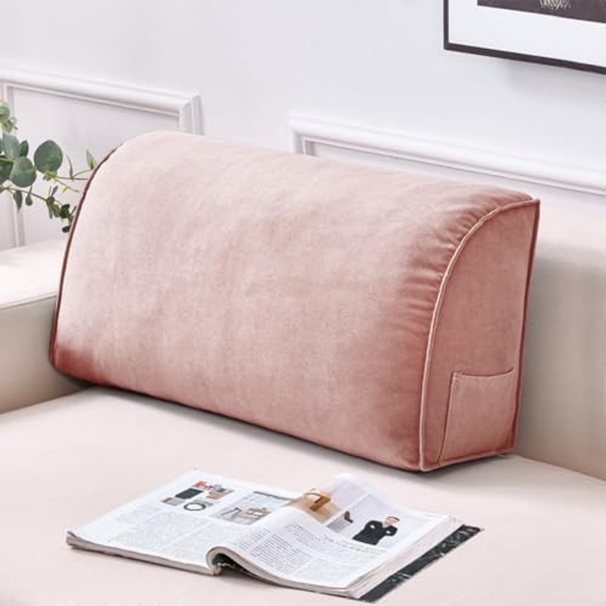 Wigvormig Leeskussen - Wasbaar en Steunend - 60 x 35 x 20 cm - Roze