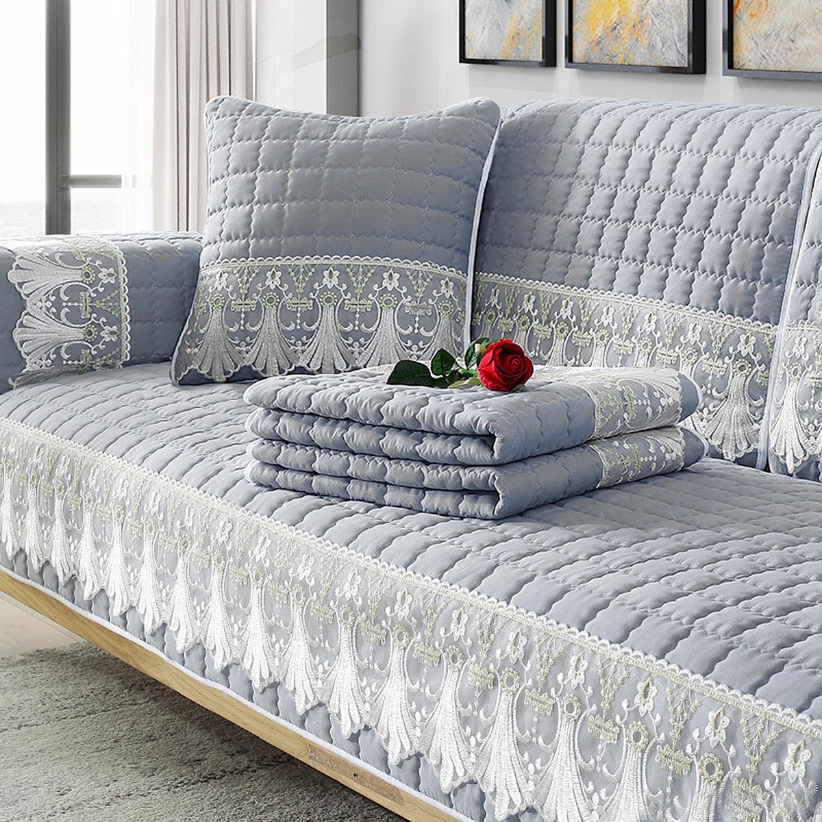 Sofahoes met Kantafwerking - Antislip voor L-vormige Meubels - Grijs-3