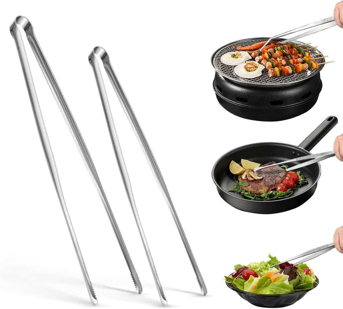 Roestvrijstalen Grilltangen met Antislip Tanden voor Koken, Roosteren en Salades - Set van 2, Eenvoudig Schoon te Maken en Duurzaam