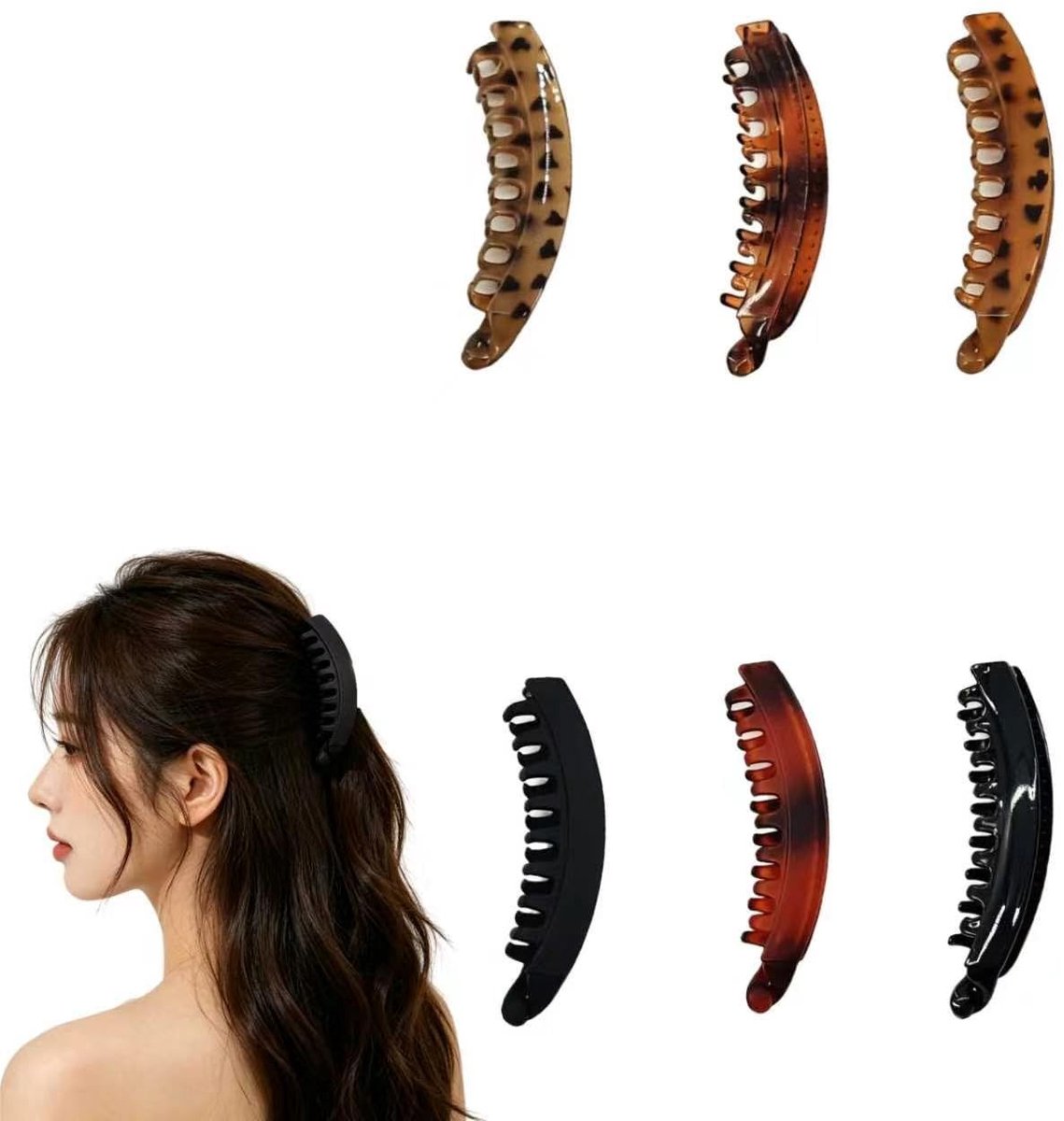 6 Bananenclips voor Haar - Gekleurde Haarspelden voor Paardenstaarten