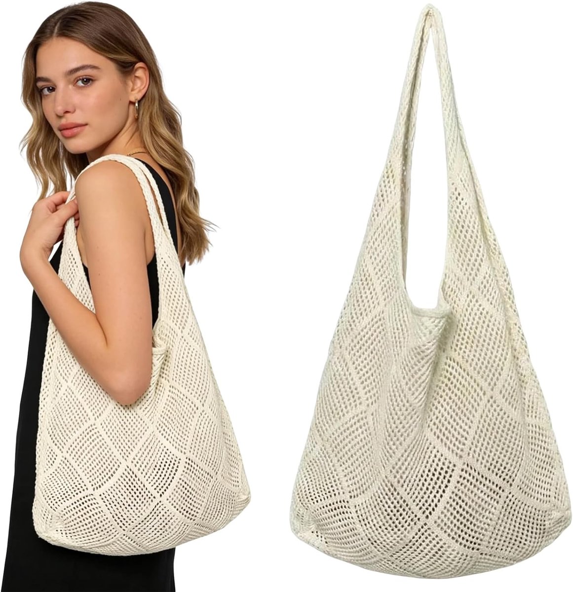 Vrouwen Strandtas, Boho Haak Tas voor Zomer, Schoudertas voor Vakantie en Winkelen, Handgemaakte Strandaccessoires