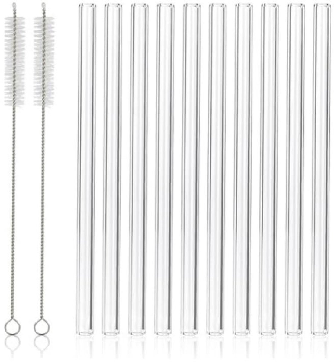 Herbruikbare Glazen Rietjes - 12 Stuks met Borstels - 7 Inch