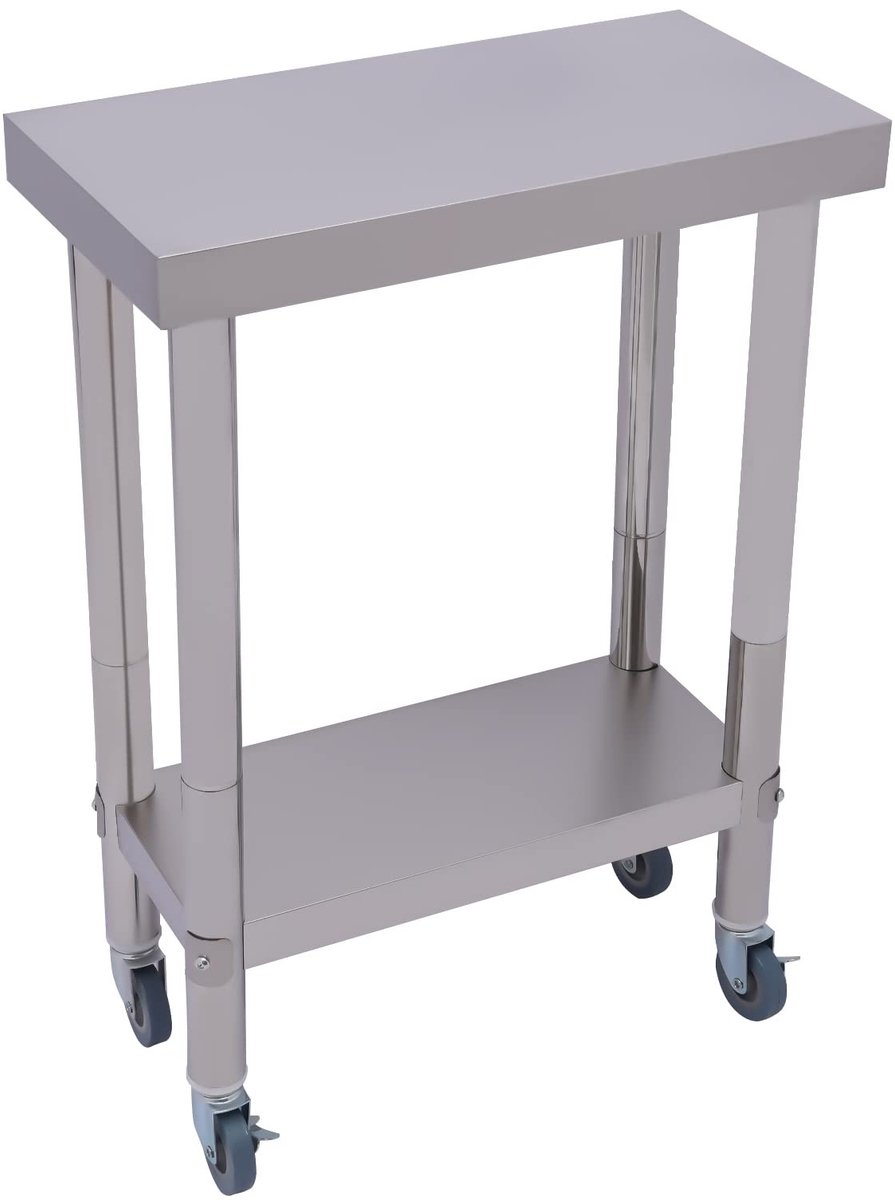 Keukenwerktafel - Roestvrij Staal - 60 x 45 x 85 cm - 2 Etages met Wielen