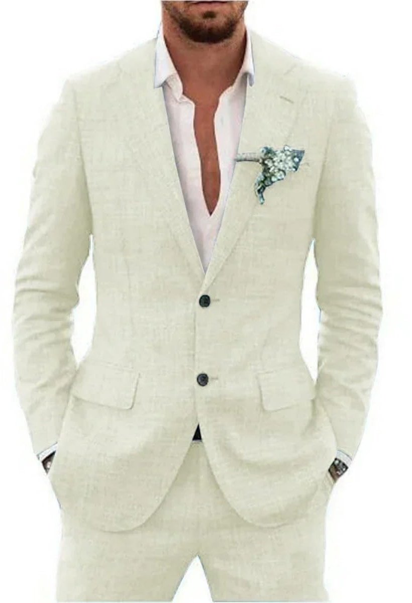 Heren Linnen Pak 2 delig - Slim Fit - Beige