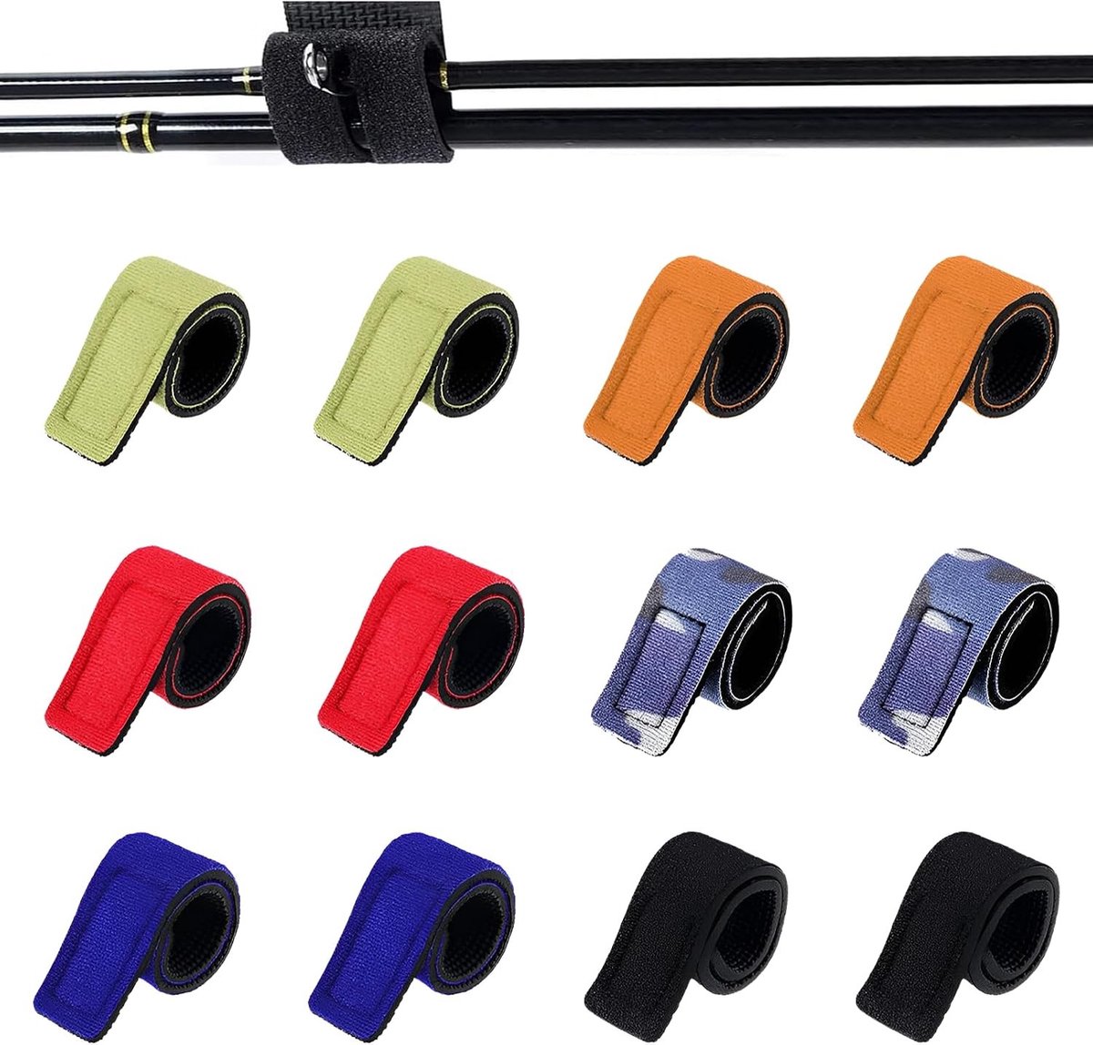 Elastische Vissersriemen Set van 12 Stuks, Diverse Kleuren, Ideaal voor Vissport en Visspullen, Stevige Bevestigingsriemen van Rubber (30 cm)