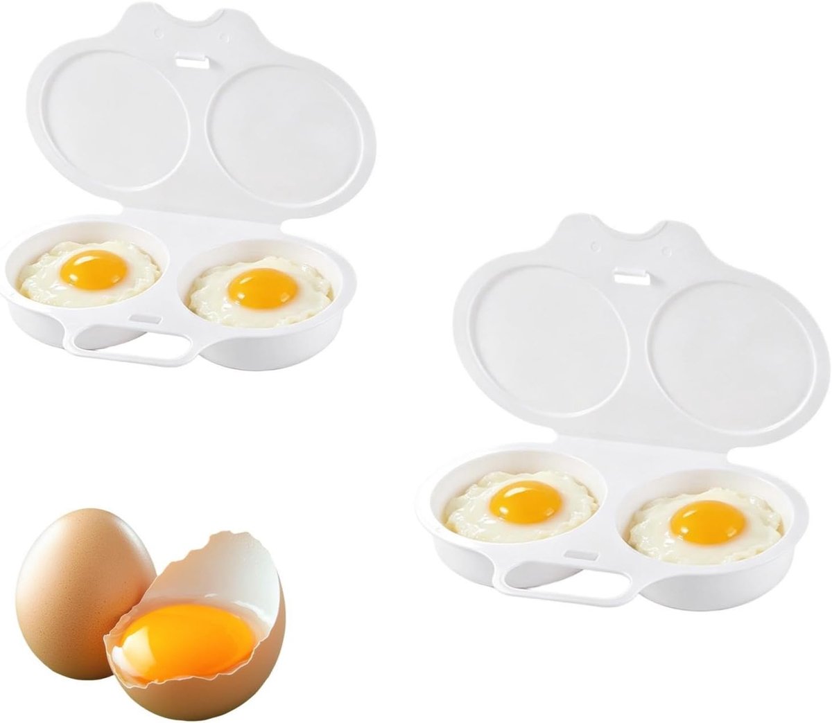 Eierkoker - 2 stuks - Magnetron Eierkoker - Ei Koker - Snelle magnetron-eierkoker - Dubbele Holte - Voedselveilig PP-plastic - Met Deksel en Handvat - Draagbare - Voor het koken van 2 ei - Compact formaat - Voor Keuken Ontbijt - 16x11,5x3cm - Wit