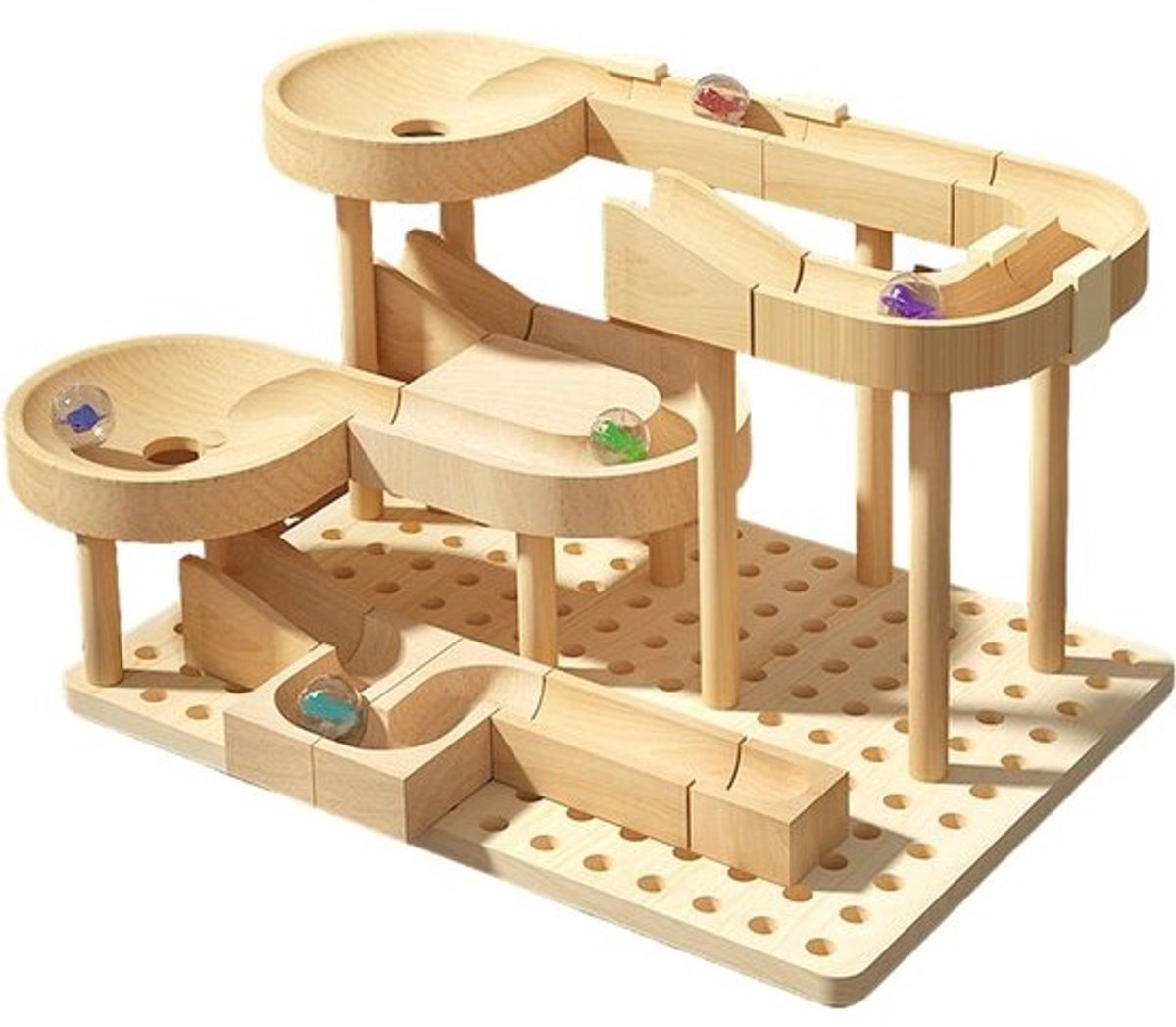 Houten Knikkerbaan - Knikker Racebaan - Logisch Denken Ontwikkelen - Modulair Componentensysteem - 252 x 175 x 63 cm
