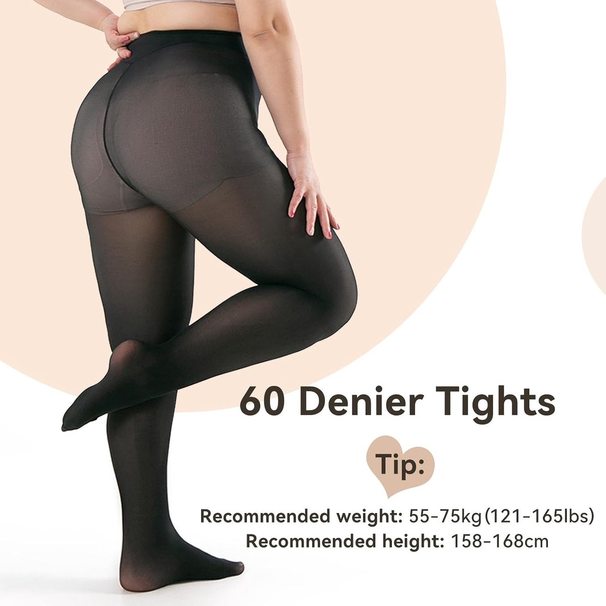 Zwarte Dames Panty 60DEN Plus Size Opaque Leggings Met Fleece Voering en Controle Top voor Comfortabel Draagplezier