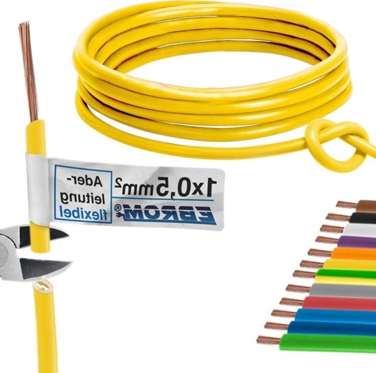 Flexibele Aderkabel - PVC Kabel - Interne Bedrading - Meerdere Fijne Koperen Aders - 05 mm² - Geel