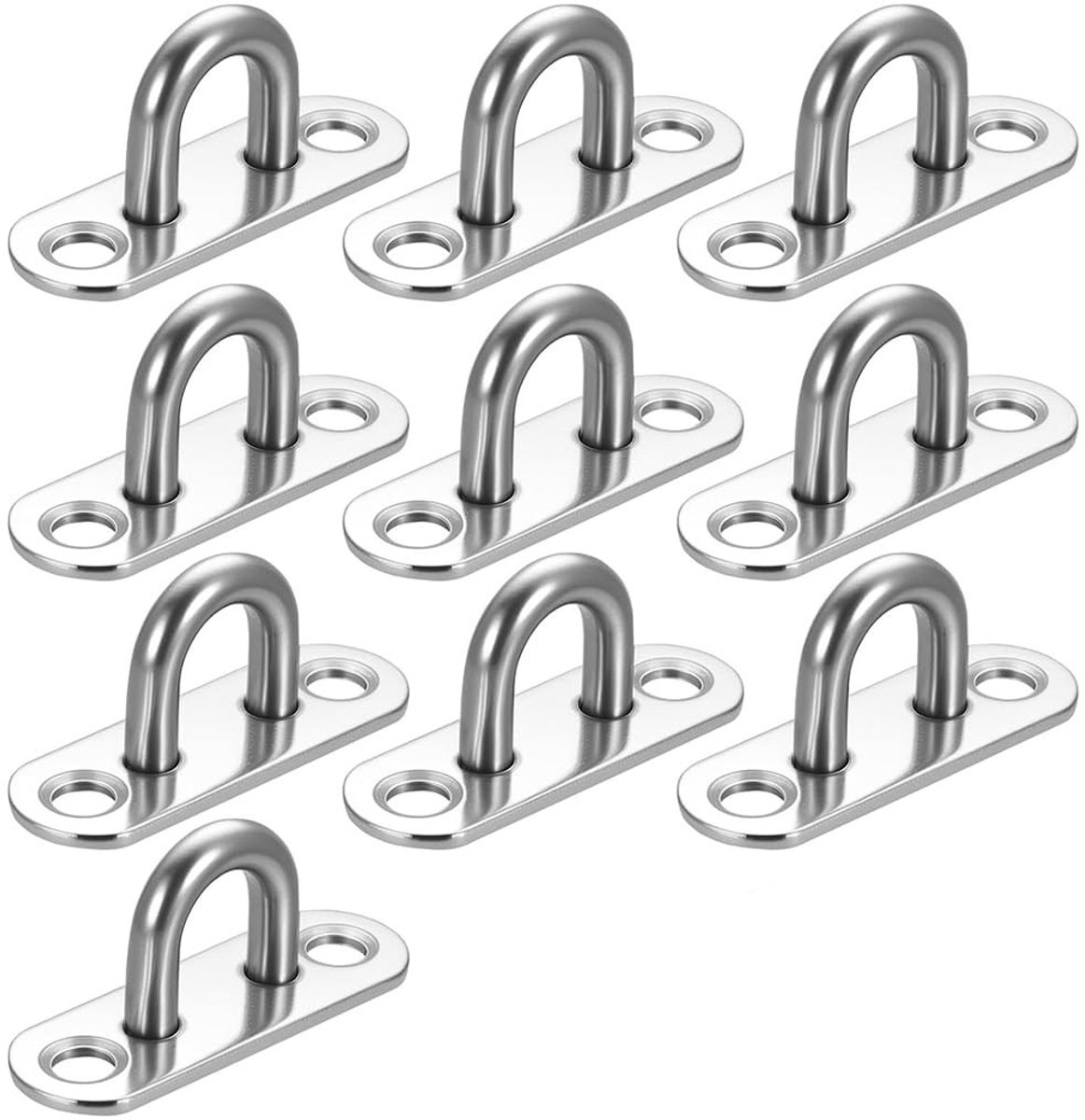 Set van 10 Zware Wandhaak Platen van RVS - 45mm Oogplaat voor Hangmat, Luifel en Schommel - Inclusief Schroefaccessoires en Bevestigingsmateriaal