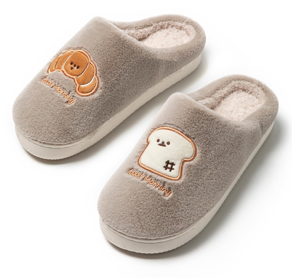 Dames winterpantoffels met borduursel - Warm en zacht - Grijs