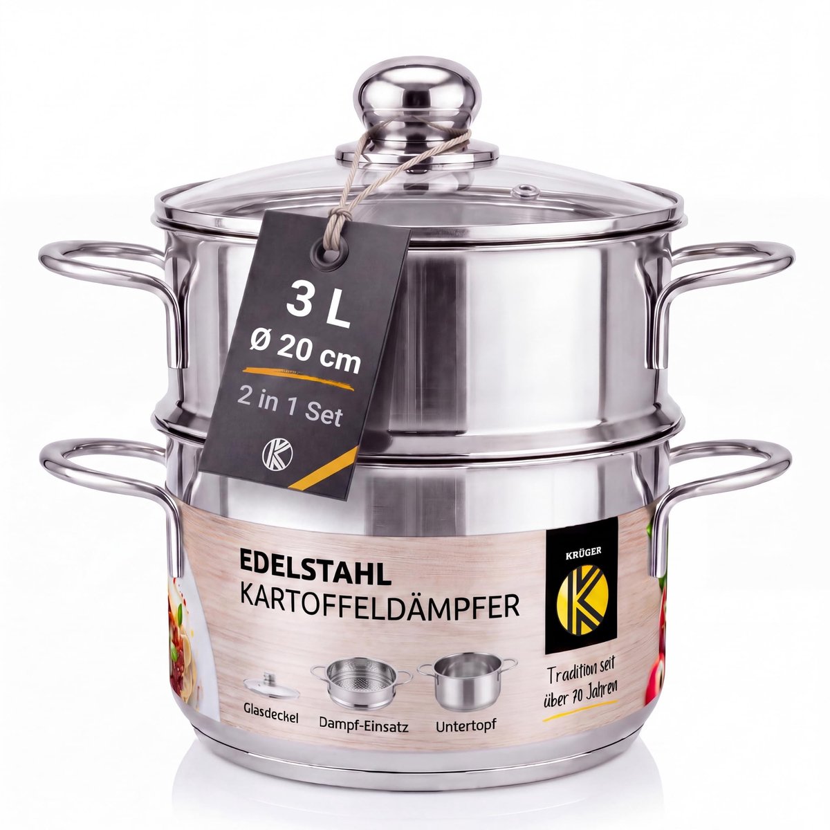 Aardappelstomer met Glazen Deksel - 20 cm
