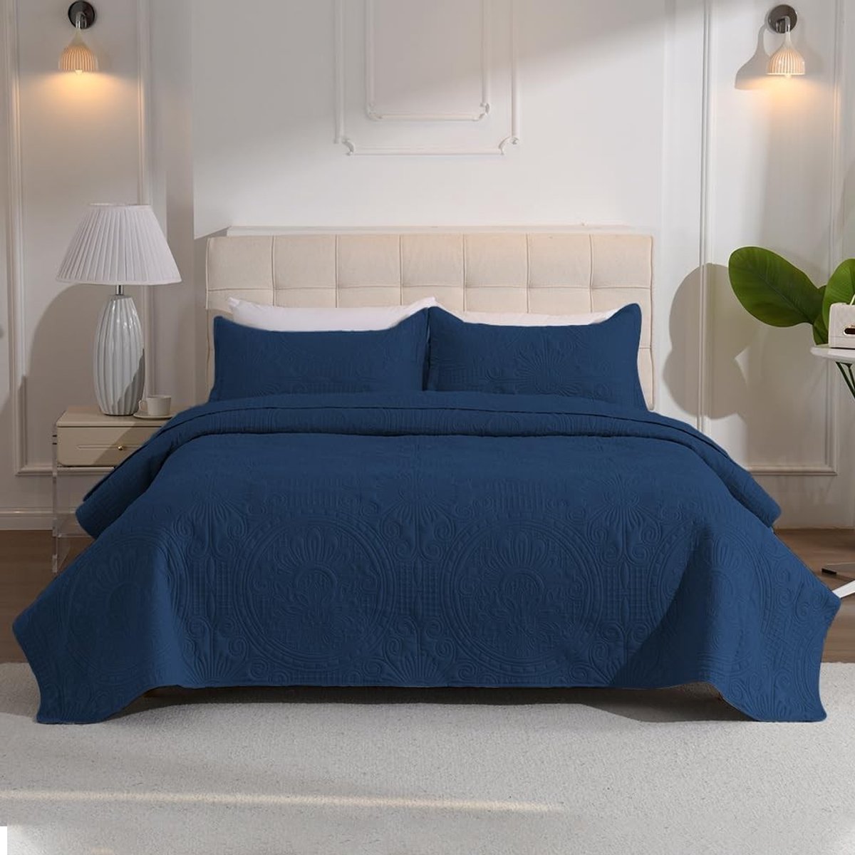 Bedsprei met Zonnebloemdesign - 240 x 260 cm - Marineblauw