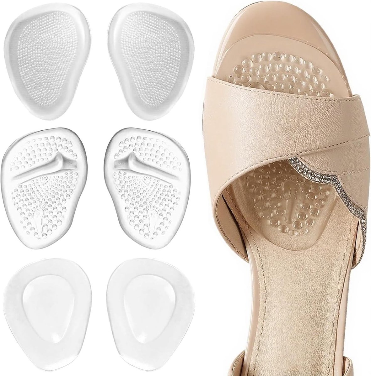 3 paar premium voorvoetkussens, gelinzetstukken voor schoenen, comfortabele gelkussens voor hoge hakken en sandalen